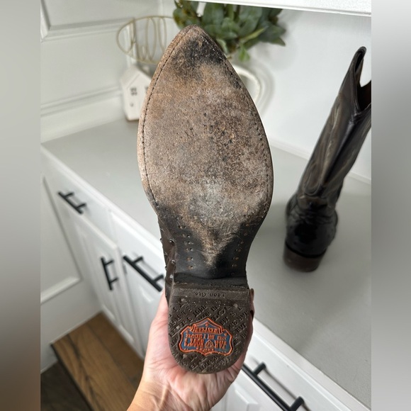 JAR Boots Exotic Print Ostrich Western Boots Brown Leather Men’s Size 8.5 Wmn 10 - Picture 8 of 10